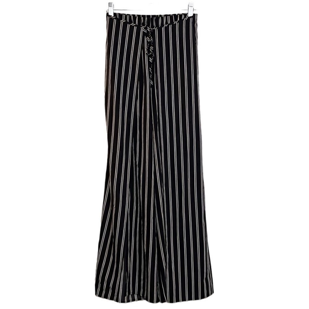 FAVLUX Striped Open Wide Leg Wrap Palazzo Pants Black & White Size Small